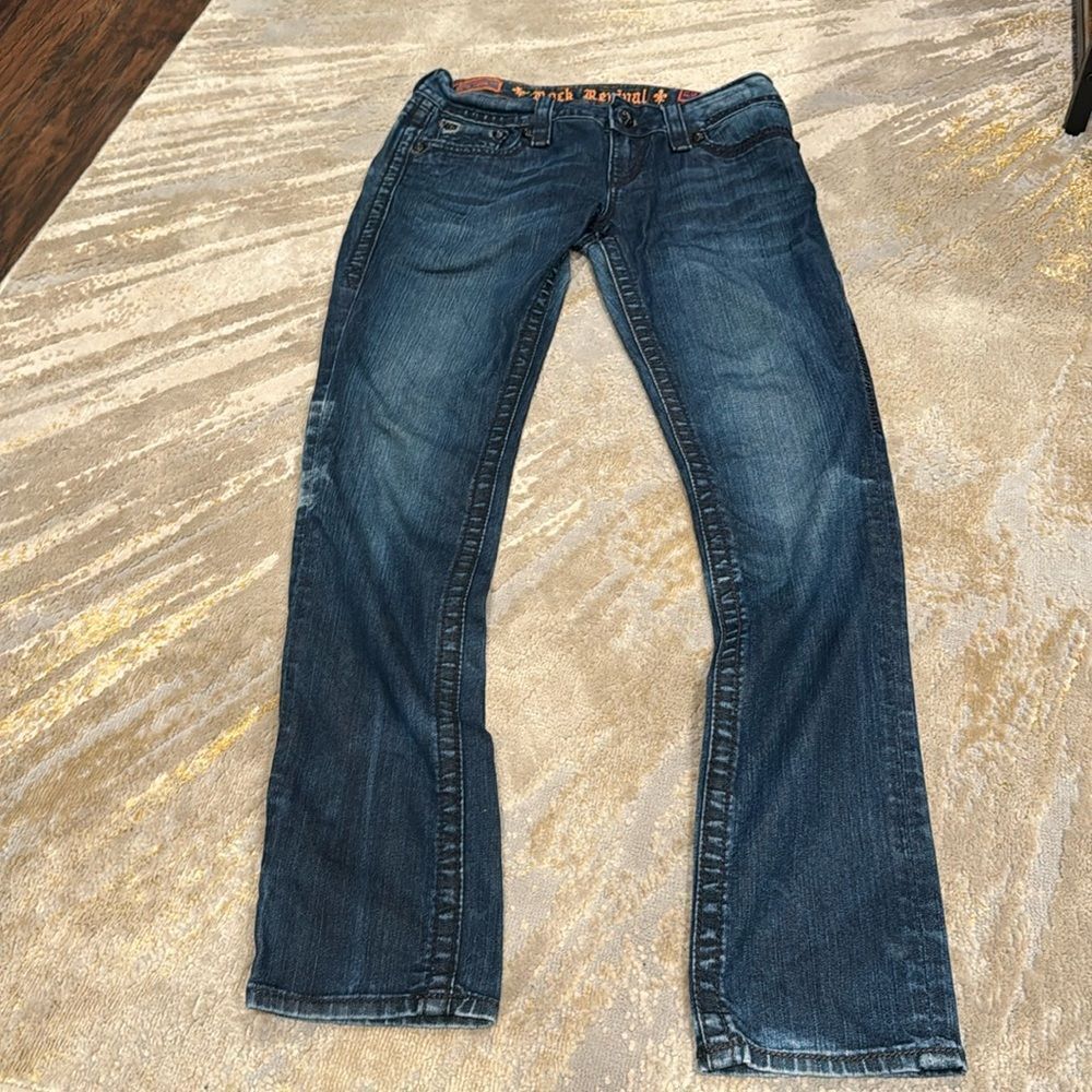 rock‎ revival celine skinny jeans size 29 EUC flap pockets Chunky stitch